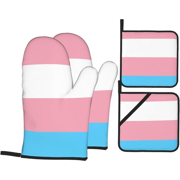 Transgender Pride Flag Kitchen Baking Glove Pot Rack Heat-Resistant Four Piece Set