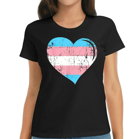 Transgender Pride Heart Flag Trans Awareness Gift Men Women T-Shirt Black