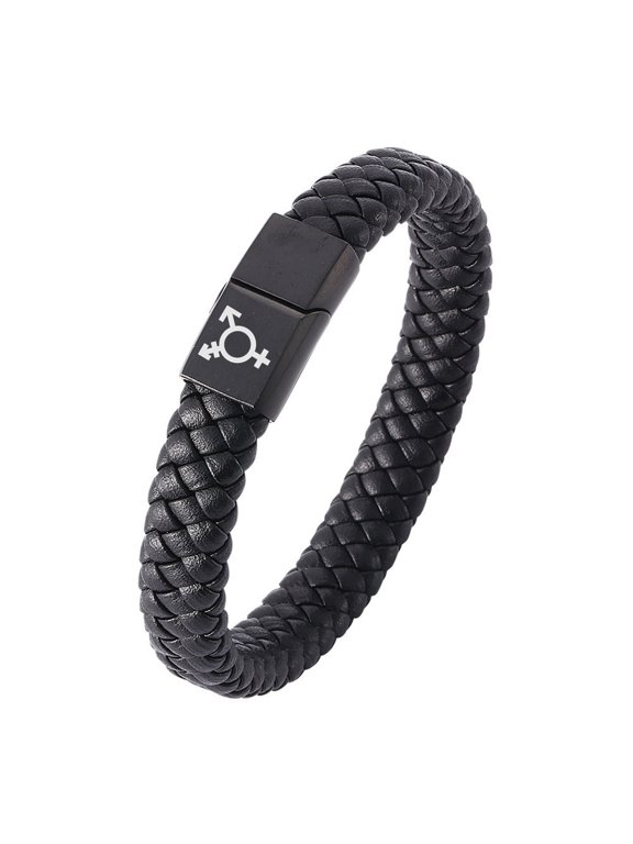 Transgender Pride Suppprt Leather Bracelet Non-binary Trans Pride Symbol Awareness Cuff Bangle Wristband Gender Identity LGBTQ Jewelry for Celebration, 8.07''