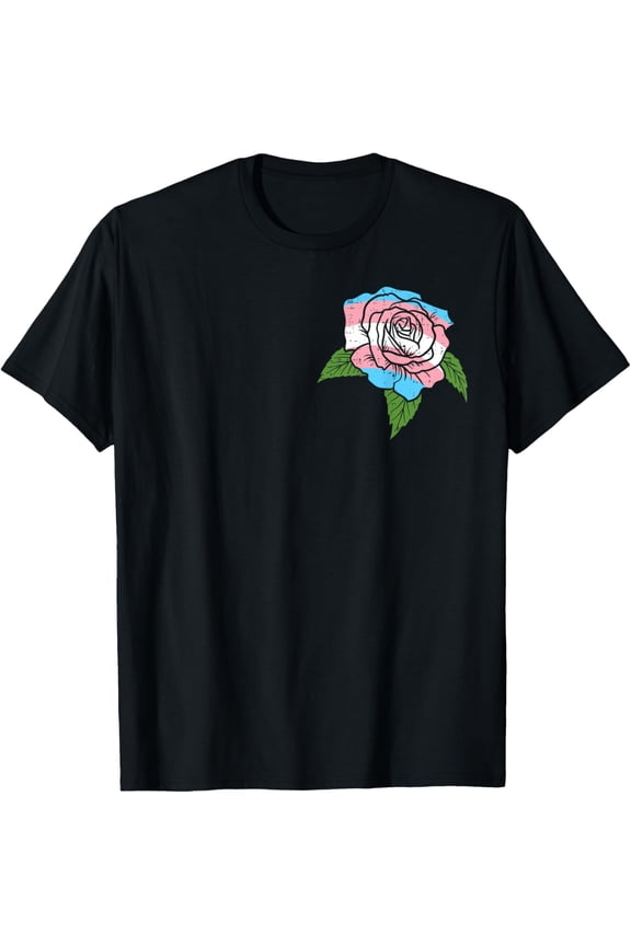 Transgender Rose Pocket Flower Trans Pride Flag LGBT T-ShirtMen and women, Black T-shirt, size: Extra large