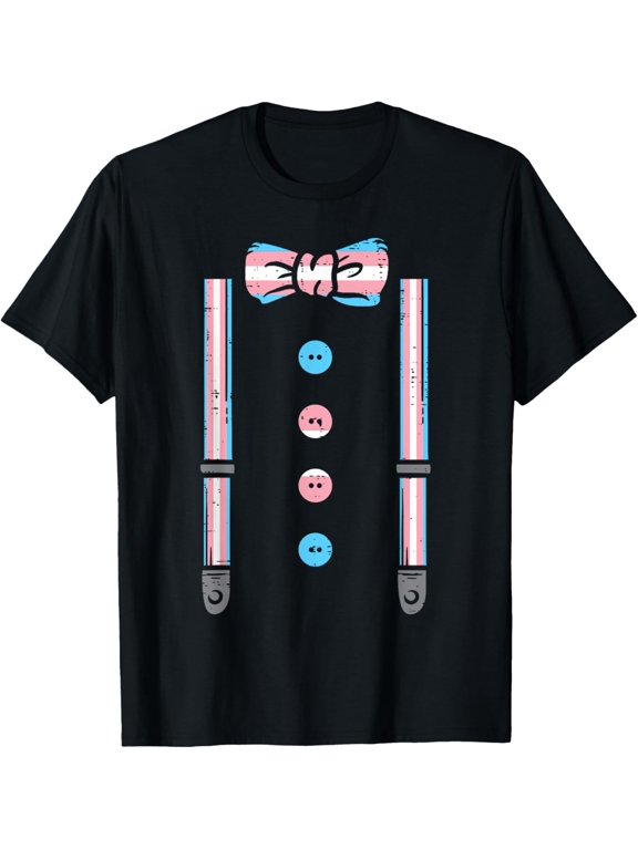 Transgender Suspenders Bow Tie Trans Pride Flag Transsexual T-Shirt men and women can wear, black, white, gifts