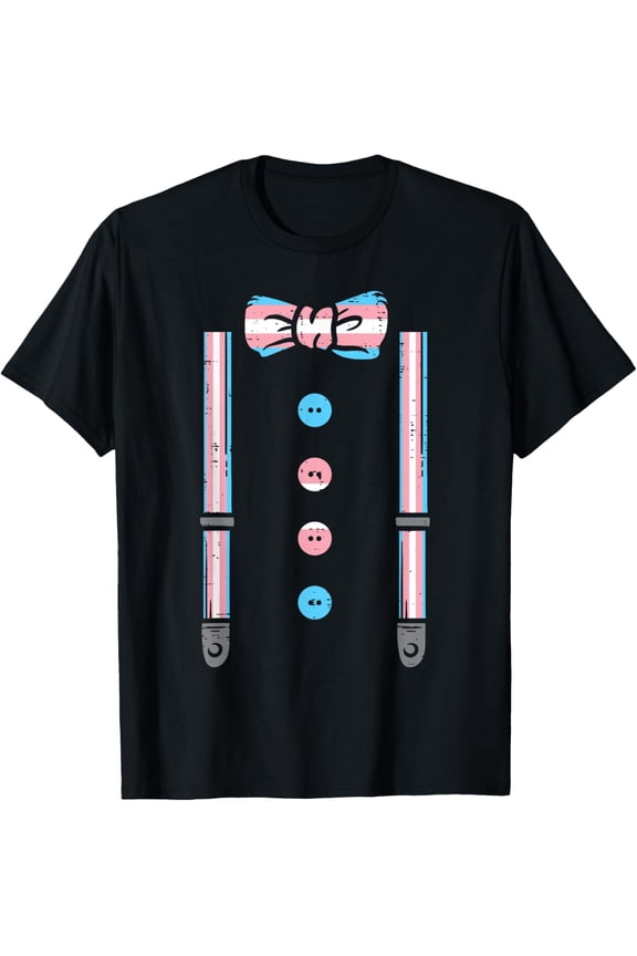 Transgender Suspenders Bow Tie Trans Pride Flag Transsexual T-Shirt men and women can wear, black, white, gifts