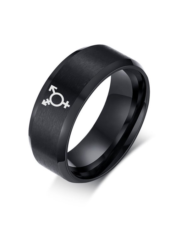 Transgender Symbol Ring, Stainless Steel Transgender Pride Wedding Band 8mm Male Female Gender Identity Jewelry Gift For Transgender, Size 10
