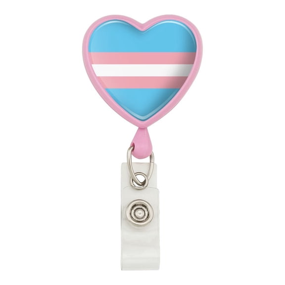 Transgender Trans Pride Flag Original Blue Pink White Heart Lanyard Retractable Reel Badge ID Card Holder - Pink