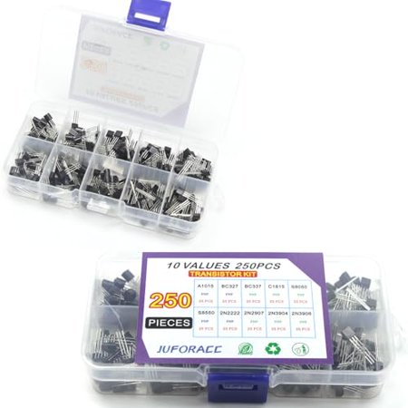 Transistor Kit with 2N2222 2N3904 2N3906 2N2907 BC337 S8050 S8550 BC327 A1015 C1815,10 Values 250 PCS NPN NPN Power General Purpose Transistors Assortment Set TO-92 TO92 BJT Electronic$$Other