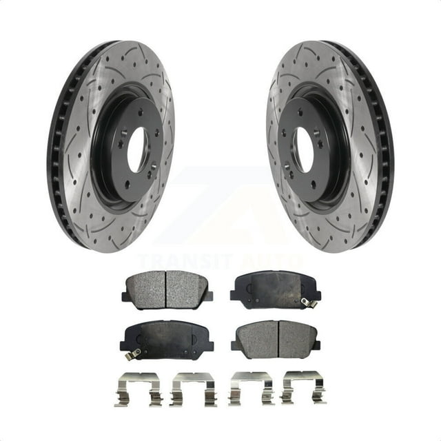 Transit Auto Front Coated Drilled Slotted Disc Brake Rotors And Ceramic Pads Kit For 20112015
