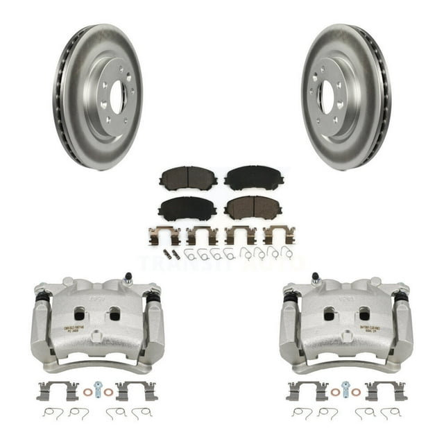 Transit Auto Front Disc Brake Caliper Coated Rotors and Ceramic Pads Kit for Car 2017-2018 Nissan Rogue FULL HYBRID EV-GAS (FHEV) engine Without 3rd Row Seating KCG-100737T