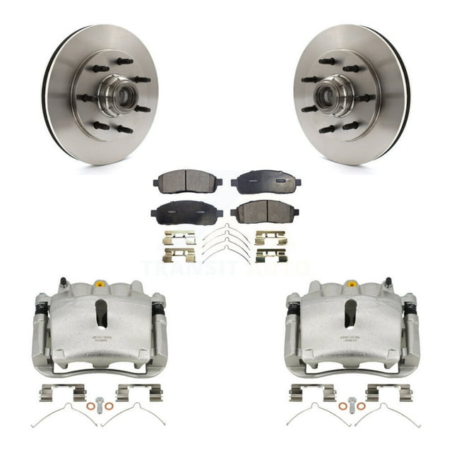 Transit Auto Front Disc Brake Caliper Rotors and Semi-Metallic Pads Kit for Car 2004 Ford F-150 RWD with 7 Lug Wheels 11th Digit Of Vin Is C KC8-100726P