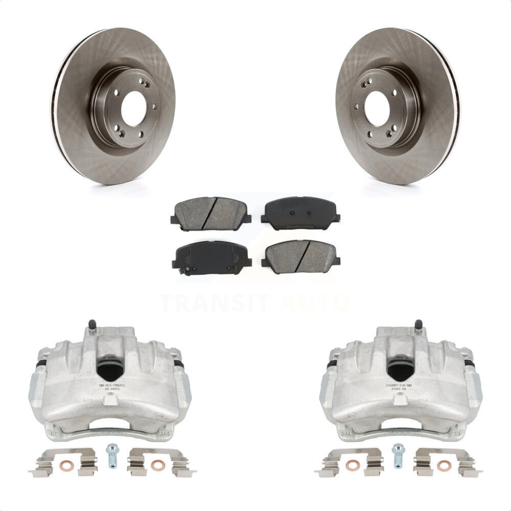 Transit Auto Front Disc Brake Caliper Rotors and SemiMetallic Pads Kit