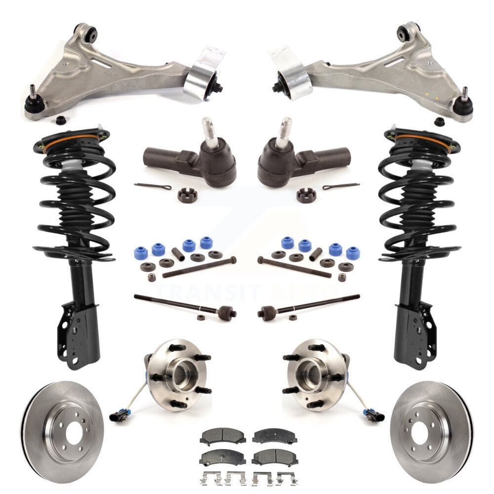 Transit Auto Front Disc Rotors Brake Pads Hub Bearings Control Arms Tie Rod End Shock Assembly Suspension Link Kit (15Pc) for Car 2006-2011 Buick Lucerne 4.6L Excludes Magnetic Ride KM-100096