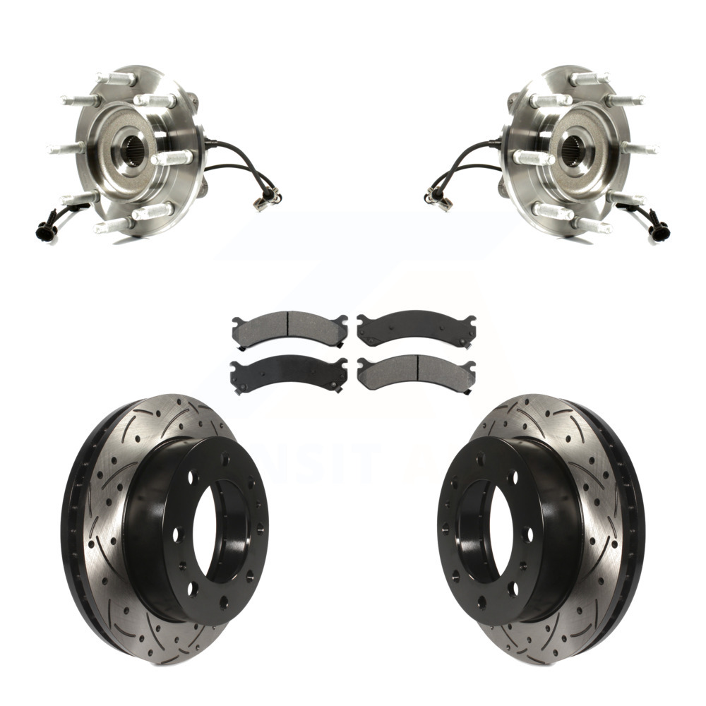 Transit Auto Front Hub Bearing Assembly Coated Drilled Slotted Disc Brake Rotors and Pads Kit for Car GMC Chevrolet Sierra 2500 HD Silverado Classic 1500 Suburban Yukon XL Avalanche KBB-103195