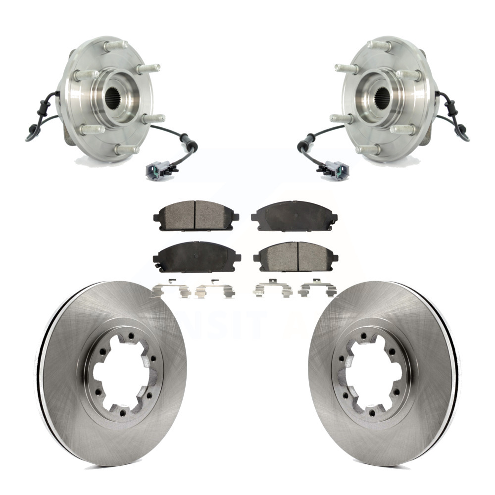 Transit Auto Front Hub Bearing Assembly Disc Brake Rotors and Ceramic Pads Kit for Car 2004 Nissan Pathfinder KBB-100839