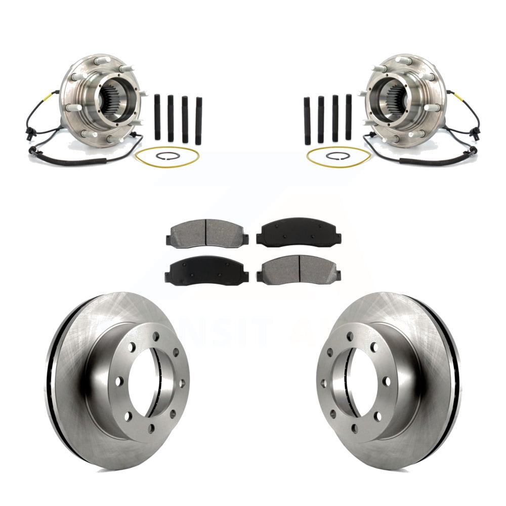 Transit Auto Front Hub Bearing Assembly Disc Brake Rotors and Semi-Metallic Pads Kit for Car Ford F-250 Super Duty with Dual Rear Wheels KBB-105956