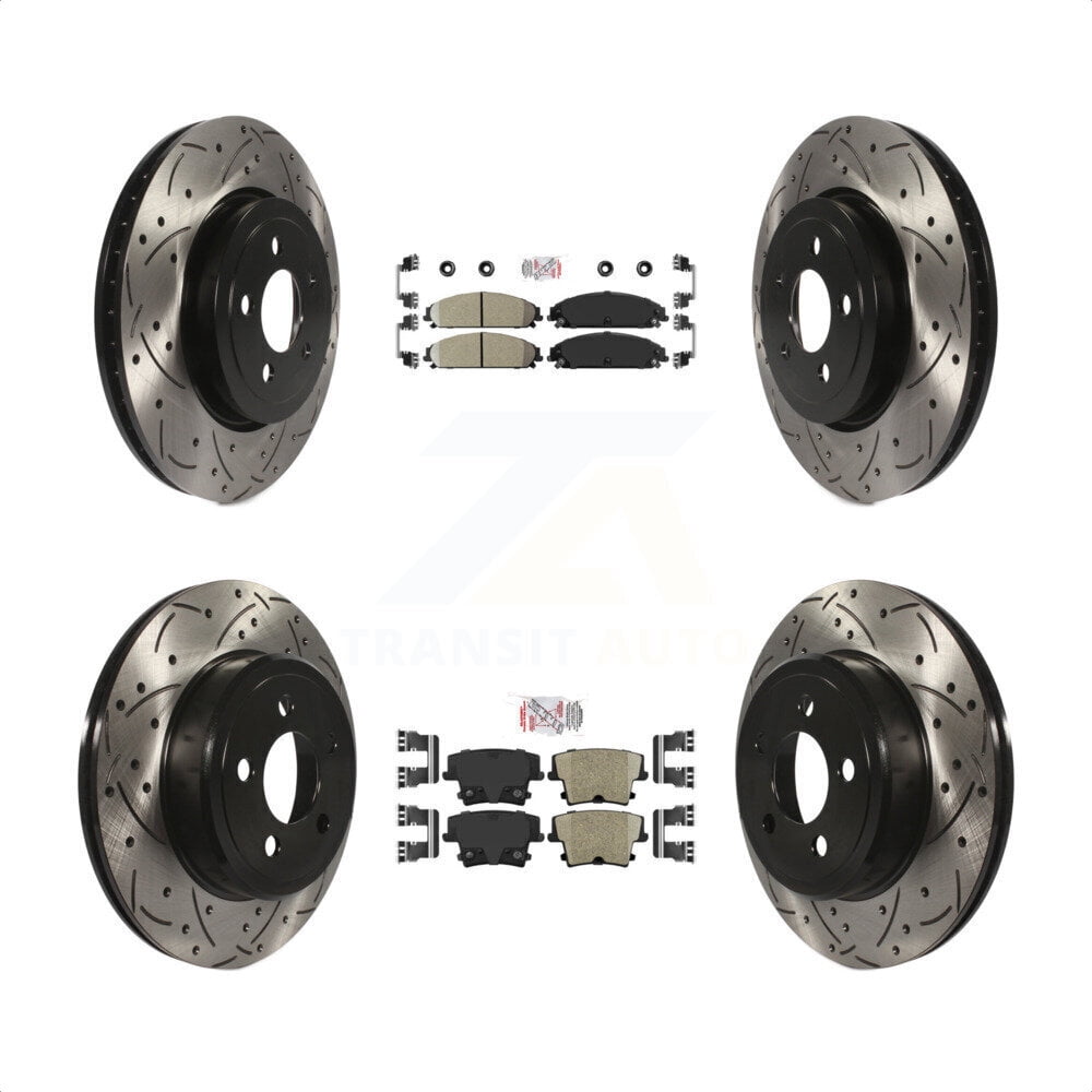 Transit Auto Front Rear Ceramic Pads And Coated Drilled Slotted Disc Brake Rotors Kit For