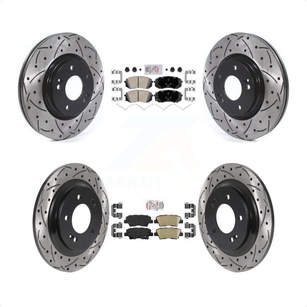Transit Auto Front Rear Ceramic Pads And Coated Drilled Slotted Disc