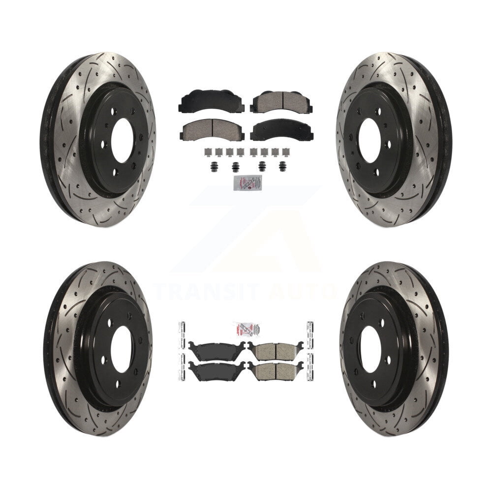 Front & Rear Drilled & Slotted Brake Rotors With Ceramic Pads For 2015-2017 Ford F-150
