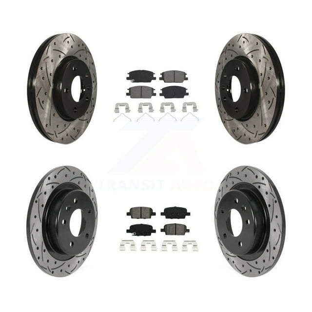 Transit Auto Front Rear Coated Drilled Slotted Disc Brake Rotors and Semi-Metallic Pads Kit for Car 2016-2020 Chevrolet Malibu with Manual Parking KDS-100708