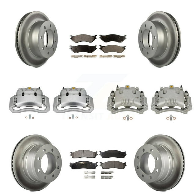 Transit Auto Front Rear Disc Brake Caliper Coated Rotors and Ceramic Pads Kit (10Pc) for Car Dodge Ram 3500 2500 1500 KCG-100783T
