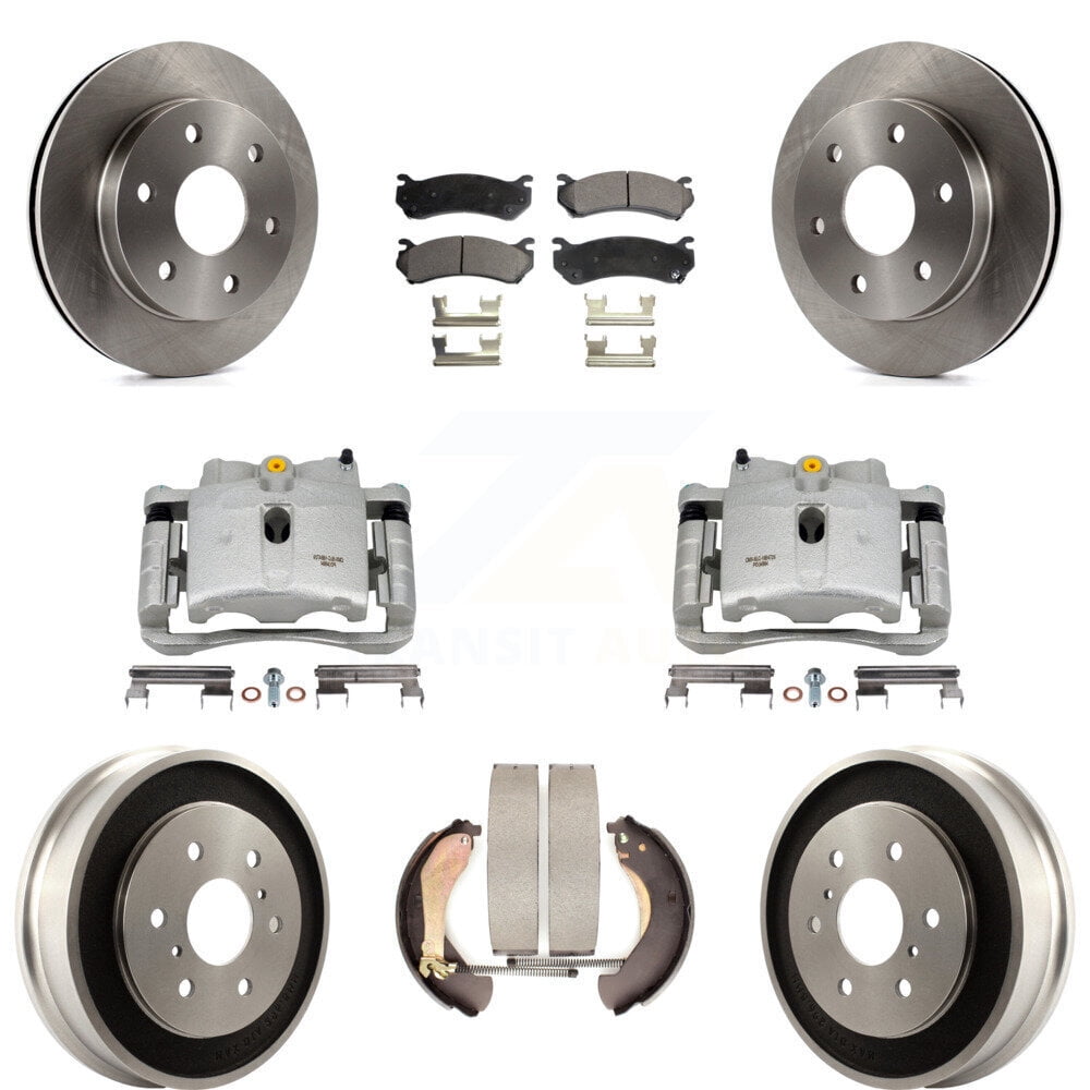 Front Drilled & Slotted Brake Rotors & Rear Drums Kit For Chevy Colorado / GMC Canyon