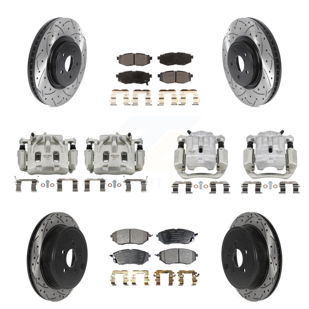 Detroit Axle Front Brake Kit - Drilled & Slotted Rotors & Ceramic Pads For Subaru Forester, Outback, Impreza, Legacy, Baja (11.54" Rotor)