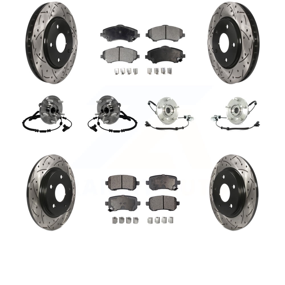 Transit Auto Front Rear Hub Bearings Assembly Coated Disc Brake Rotors and Semi-Metallic Pads Kit (10Pc) for Car 2012 Volkswagen Routan with Single Piston Caliper KBB-116788