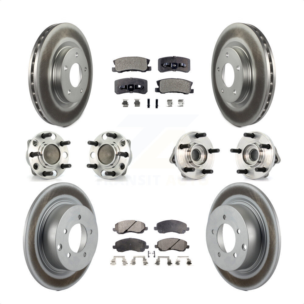 Transit Auto Front Rear Hub Bearings Assembly Coated Disc Brake Rotors and Semi-Metallic Pads Kit (10Pc) for Car Dodge Avenger Chrysler Sebring with 302mm Diameter Rotor KBB-127648