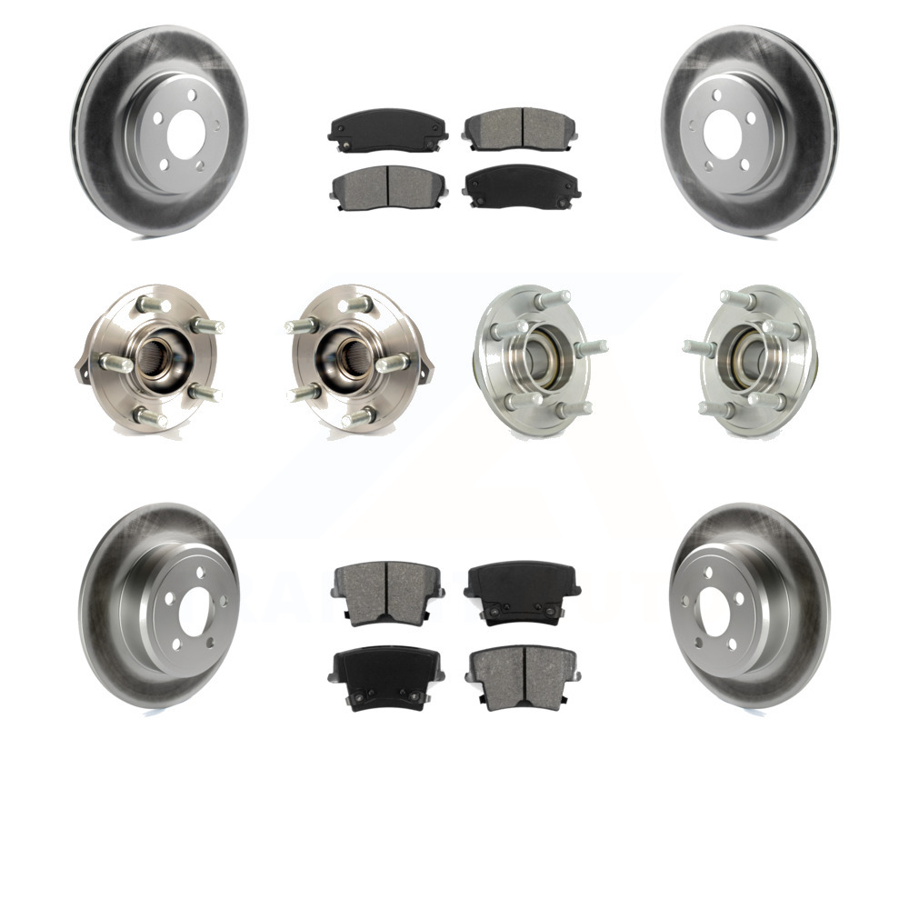 Transit Auto Front Rear Hub Bearings Assembly Coated Disc Brake Rotors and Semi-Metallic Pads Kit (10Pc) for Car Dodge Charger Chrysler 300 Challenger KBB-112117