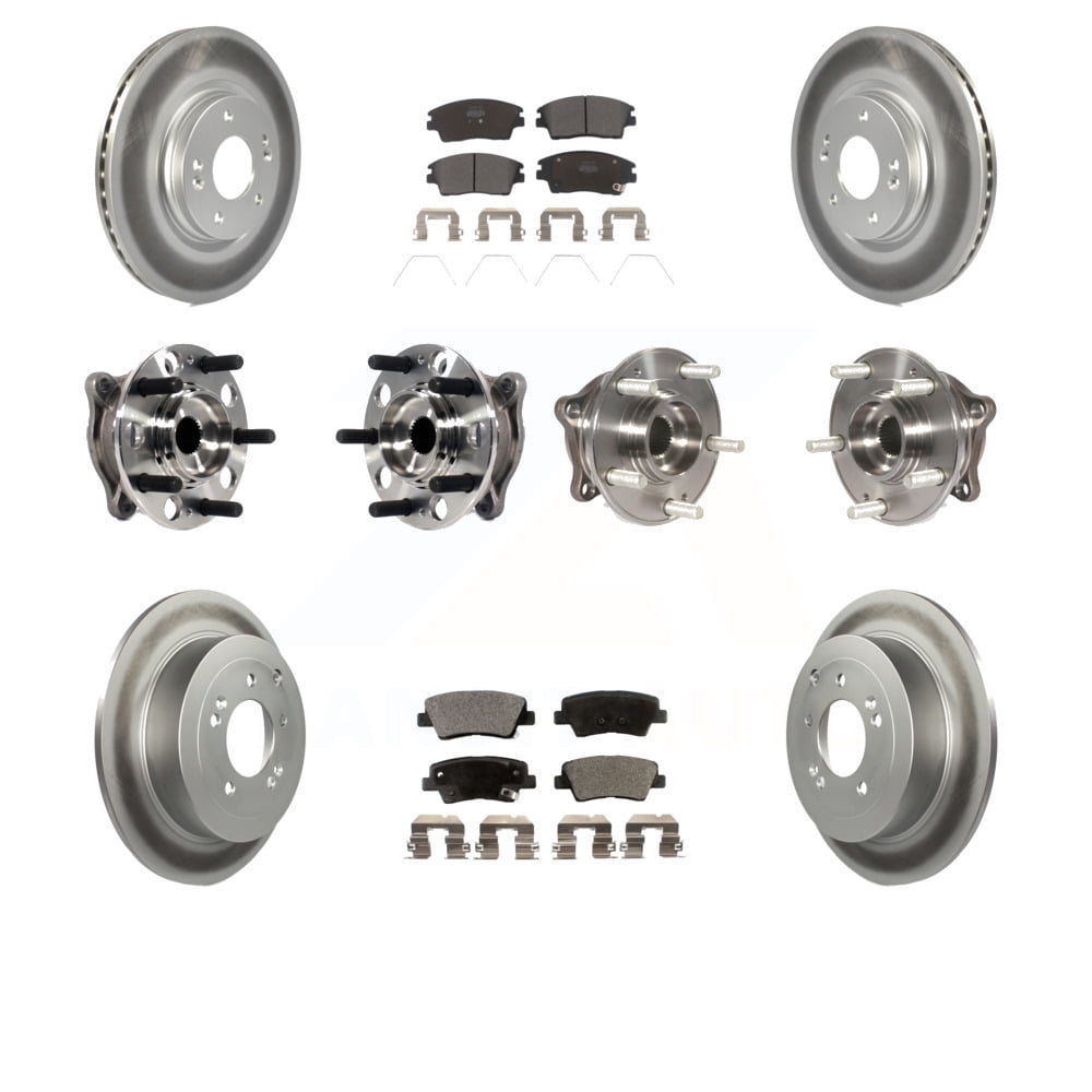 Transit Auto Front Rear Hub Bearings Assembly Coated Disc Brake Rotors and Semi-Metallic Pads Kit (10Pc) for Car Hyundai Tucson Kia Sportage - Left Right Side (Driver Passenger) KBB-116072