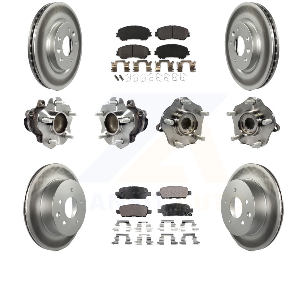 Transit Auto Front Rear Hub Bearings Assembly Coated Disc Brake Rotors and Semi-Metallic Pads Kit (10Pc) for Car Nissan Rogue Sport Qashqai KBB-113722