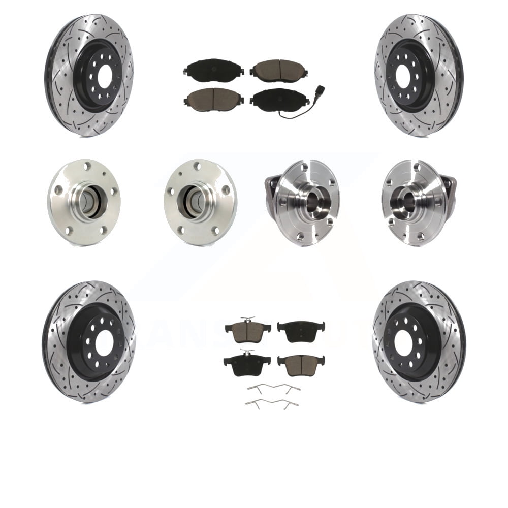 Transit Auto Front Rear Hub Bearings Assembly Coated Disc Brake Rotors and Ceramic Pads Kit (10Pc) for Car 2019-2020 Volkswagen Arteon FWD KBB-119987