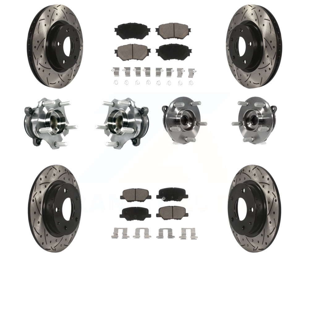 Transit Auto Front Rear Hub Bearings Assembly Coated Disc Brake Rotors and Ceramic Pads Kit (10Pc) for Car Mazda 3 Sport 2.5L KBB-119882