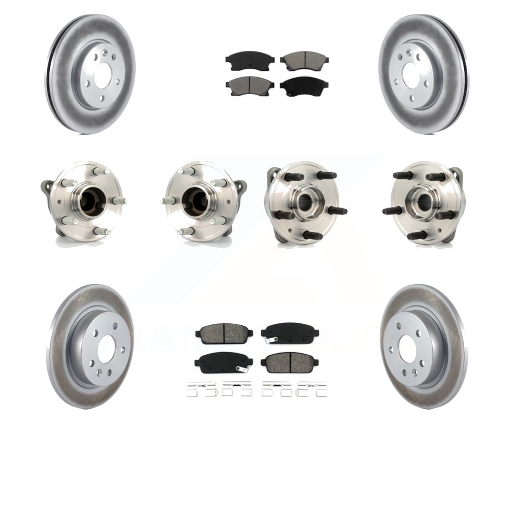 Transit Auto Front Rear Hub Bearings Assembly Coated Disc Brake Rotors and Semi-Metallic Pads Kit (10Pc) for Car 2011-2012 Chevrolet Cruze KBB-112206