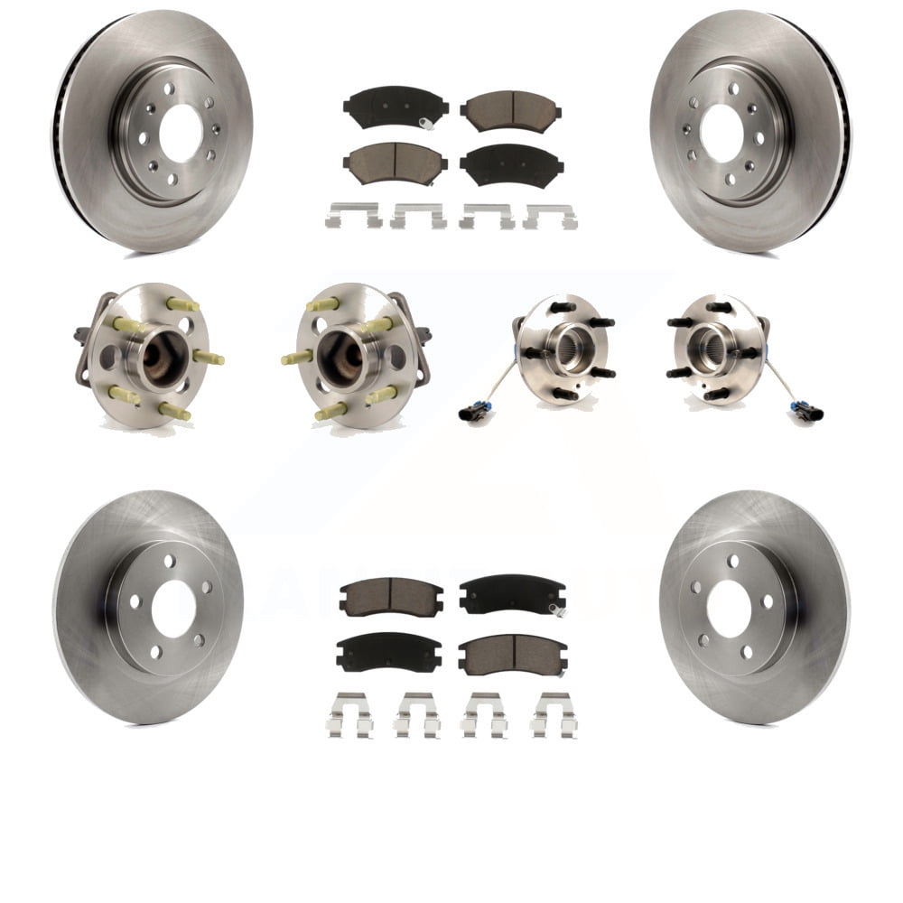 Transit Auto Front Rear Hub Bearings Assembly Disc Brake Rotors and Ceramic Pads Kit (10Pc) for Car 2003-2004 Cadillac Seville with Solid Rotor - Left Right Side (Driver Passenger) KBB-119058