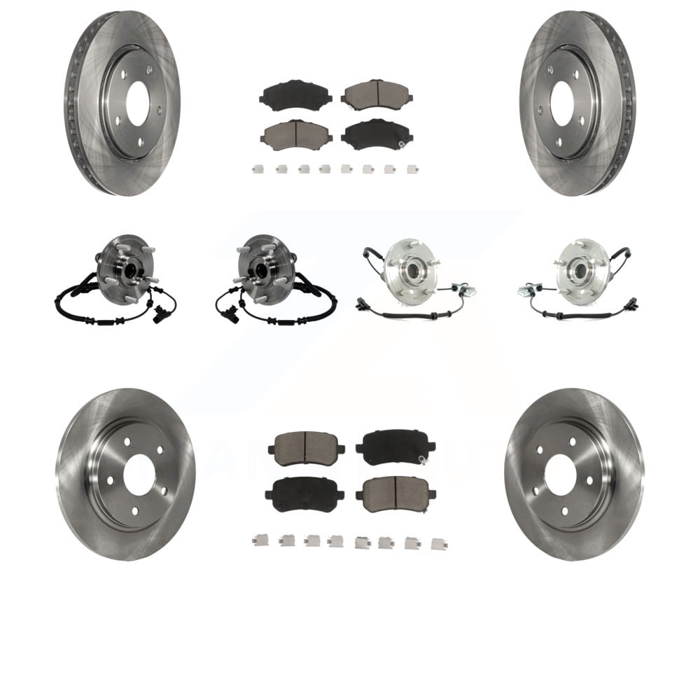 Transit Auto Front Rear Hub Bearings Assembly Disc Brake Rotors and Ceramic Pads Kit (10Pc) for Car 2012 Volkswagen Routan with Single Piston Caliper KBB-119211