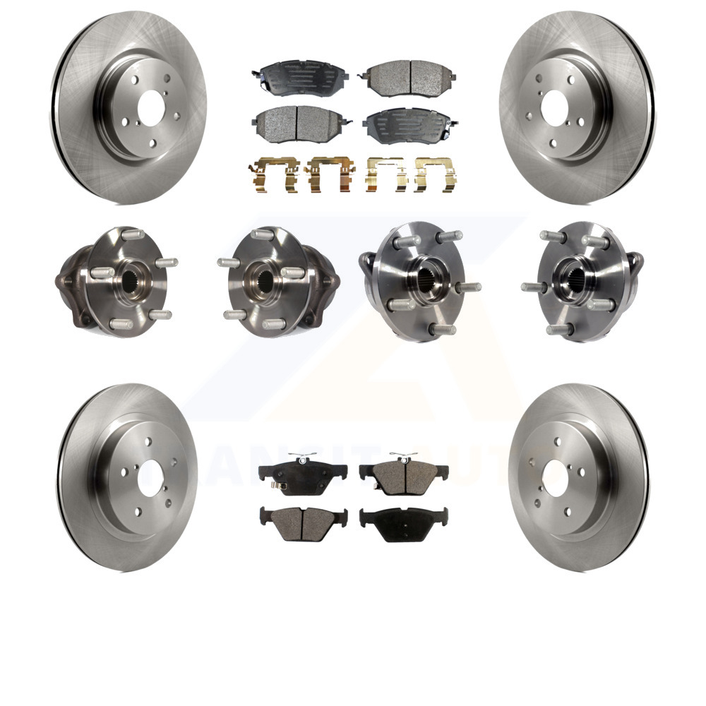 Transit Auto Front Rear Hub Bearings Assembly Disc Brake Rotors and Ceramic Pads Kit (10Pc) for Car 2015-2019 Subaru Outback Legacy - Left Right Side (Driver Passenger) KBB-110453