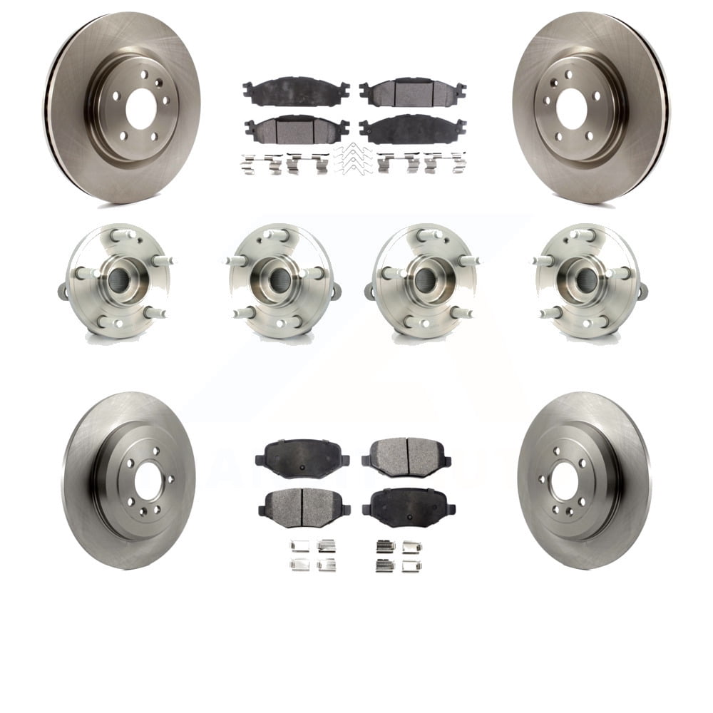 Transit Auto Front Rear Hub Bearings Assembly Disc Brake Rotors and Semi-Metallic Pads Kit (10Pc) for Car Ford Explorer - Left Right Side (Driver Passenger) KBB-108992