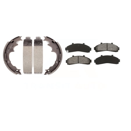 Transit Auto Front Rear Semi-Metallic Brake Pads and Drum Shoes Kit for Car Ford Ranger Mazda B4000 B3000 B2300 B2500 with 9" Diameter KSN-100152