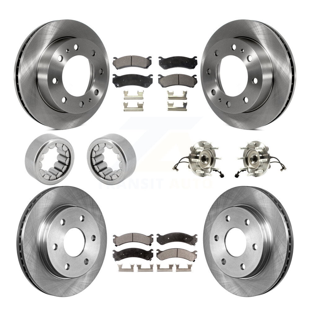 Transit Auto Front Rear Wheel Hub Bearing Assembly Disc Brake Rotor and Ceramic Pad Shoe Kit (10Pc) for Car Chevrolet GMC Silverado 1500 HD Sierra 2500 Suburban Classic Yukon XL Avalanche - KBB-110706