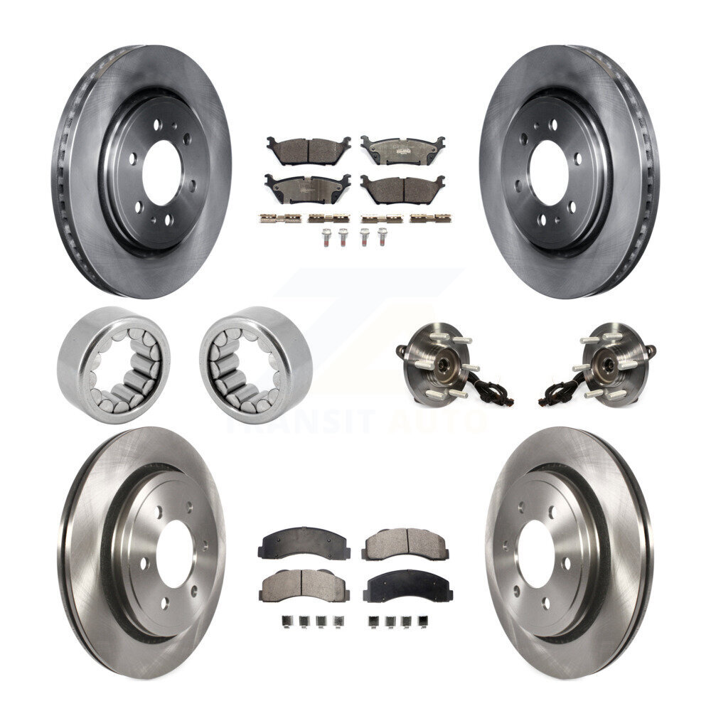 Transit Auto Front Rear Wheel Hub Bearings Assembly Disc Brake Rotors and Ceramic Pads Shoes Kit (10Pc) for Car 2015-2017 Ford F-150 4WD with Electric Parking KBB-110741