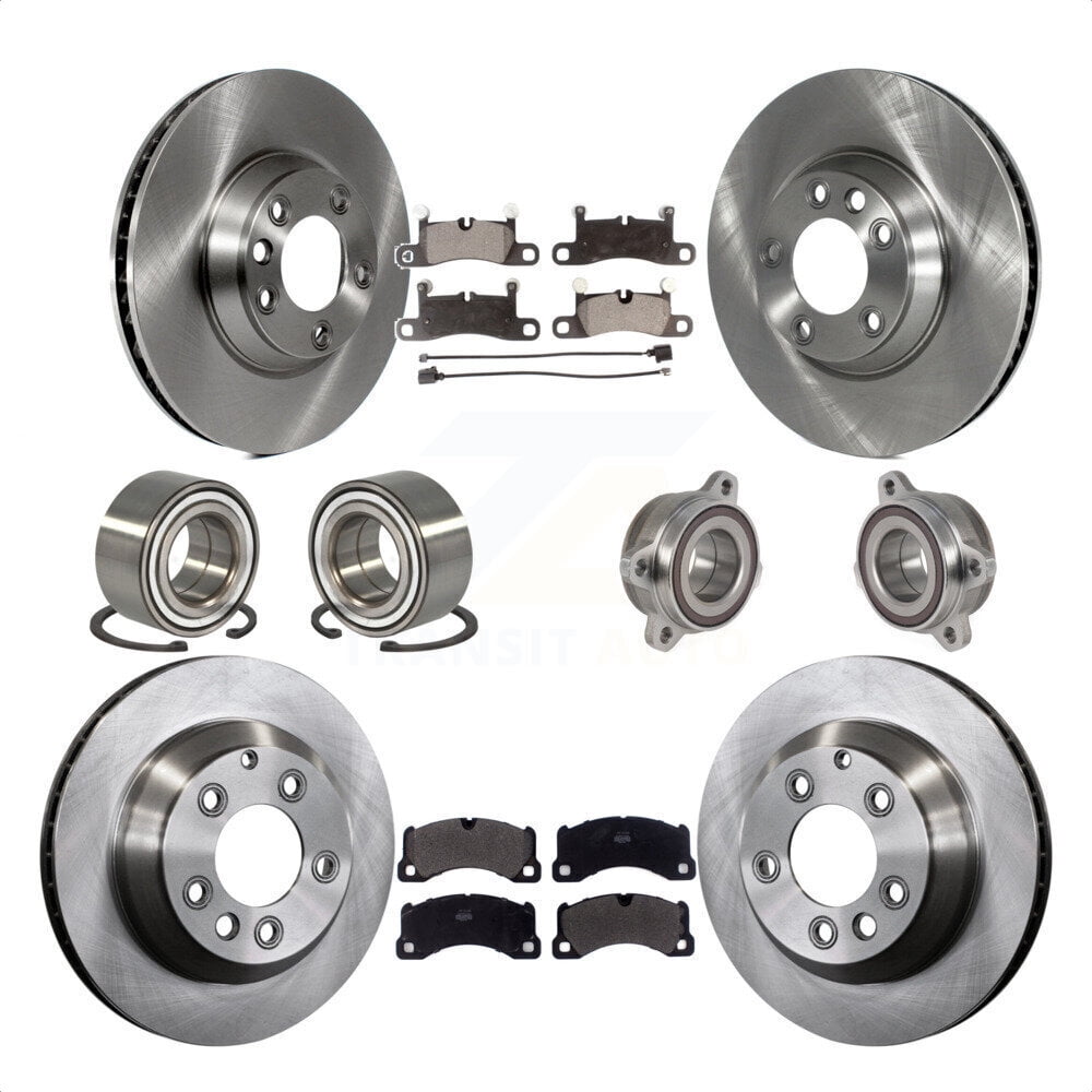 Transit Auto Front Rear Wheel Hub Bearings Assembly Disc Brake Rotors and Semi-Metallic Pads Shoes Kit (10Pc) for Car 2011-2012 Porsche Cayenne Base with 380mm Diameter Rotor KBB-123938