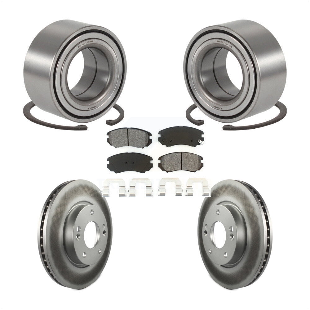 Transit Auto Front Wheel Bearing Coated Disc Brake Rotors and Semi-Metallic Pads Kit for Car Hyundai Sonata Tucson Kia Sportage Optima Magentis KBB-101604