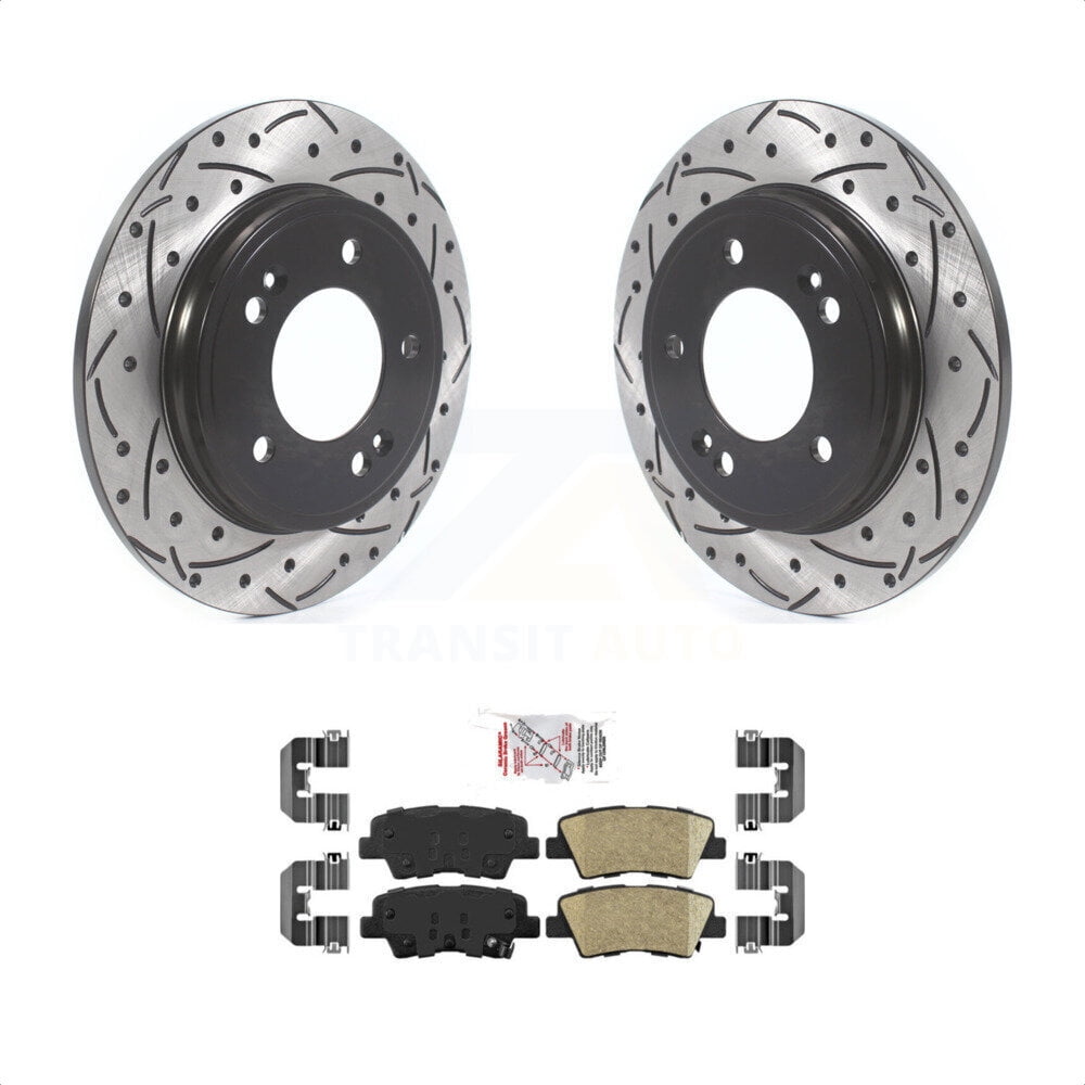 Transit Auto Rear Coated Drilled Slotted Disc Brake Rotors And Ceramic Pads Kit For Hyundai