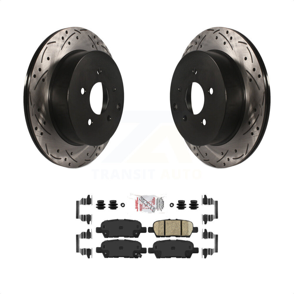 Transit Auto Rear Coated Drilled Slotted Disc Brake Rotors And Ceramic Pads Kit For INFINITI