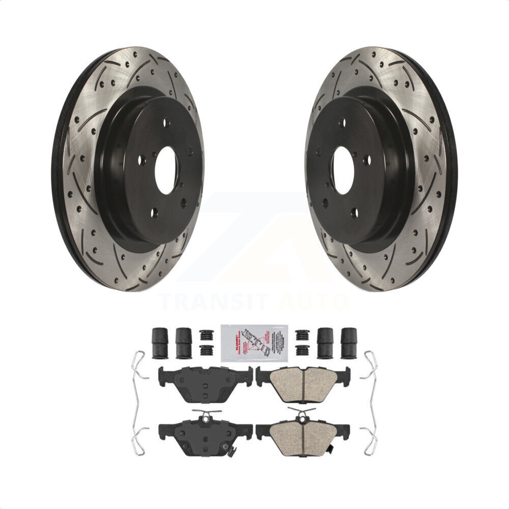 Transit Auto Rear Coated Drilled Slotted Disc Brake Rotors And Ceramic Pads Kit For Subaru