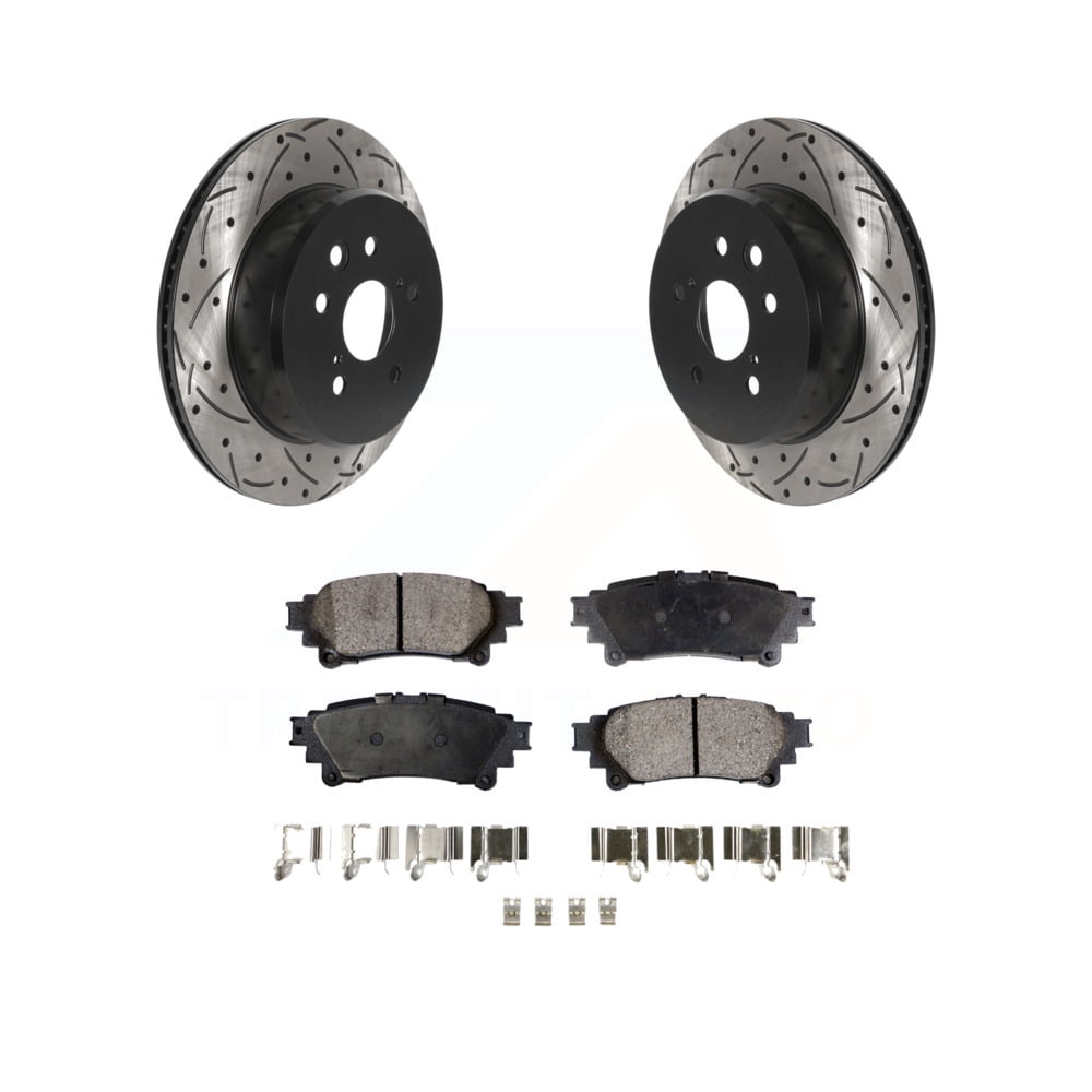 Transit Auto Rear Coated Drilled Slotted Disc Brake Rotors And SemiMetallic Pads Kit For