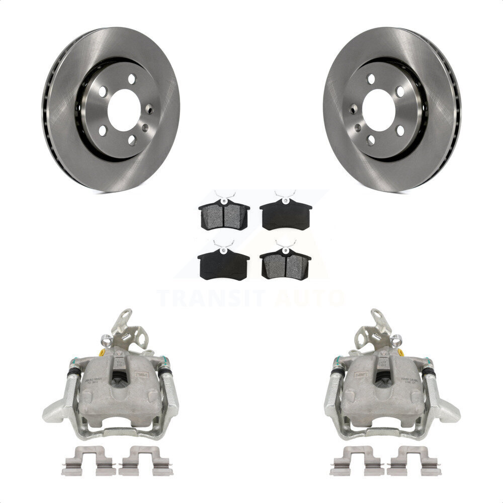 Transit Auto Rear Disc Brake Caliper Rotors and SemiMetallic Pads Kit