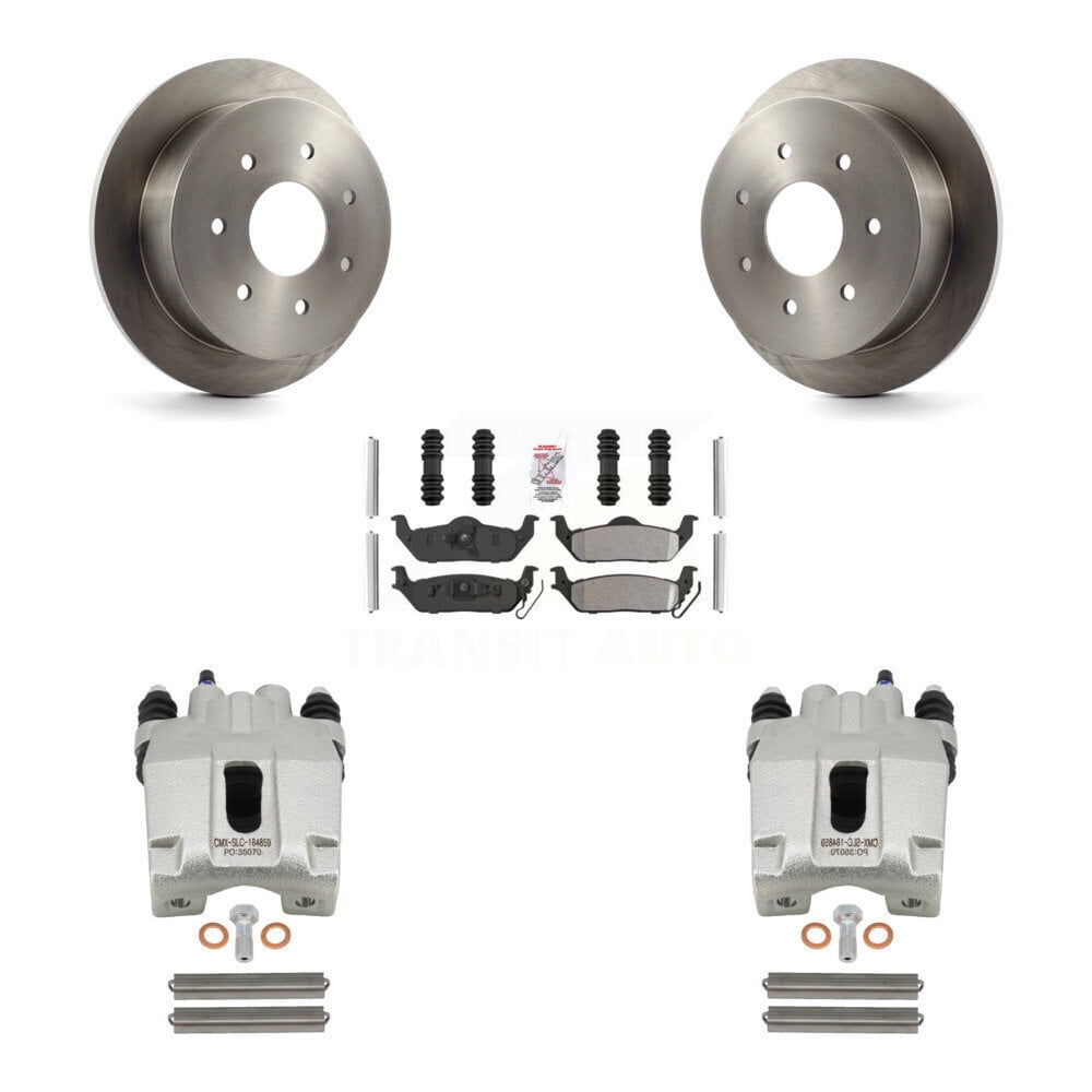 Transit Auto Rear Disc Brake Caliper Rotors and Semi-Metallic Pads Kit ...
