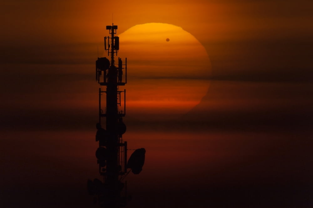 Transit of Venus behind communication tower Leipzig Germany Canvas Art - Philip HartStocktrek Images (18 x 12)