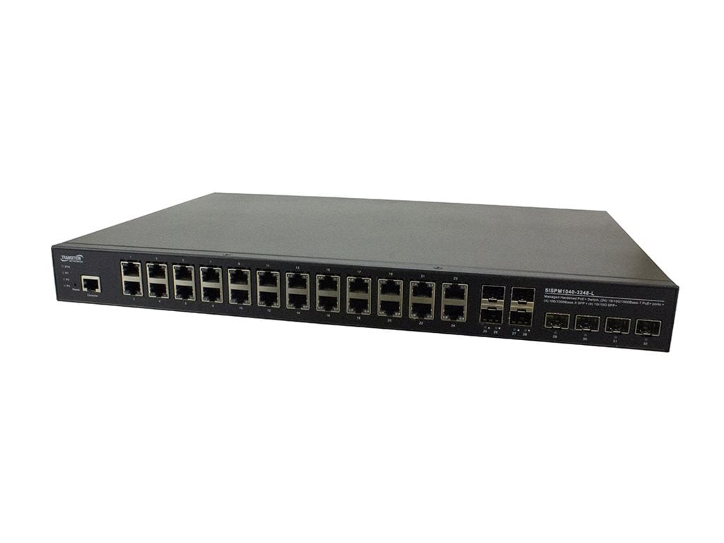 Transition Networks Managed Hardened Gigabit Ethernet PoE+ Rack Mountable Switch