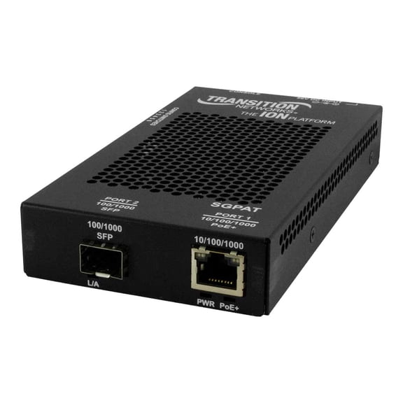 Transition Networks SGPAT1040-105-FNA 10/100/1000 Poe+ Rj-45 To Open Perp Dual Speed Sfp Port Media Converter